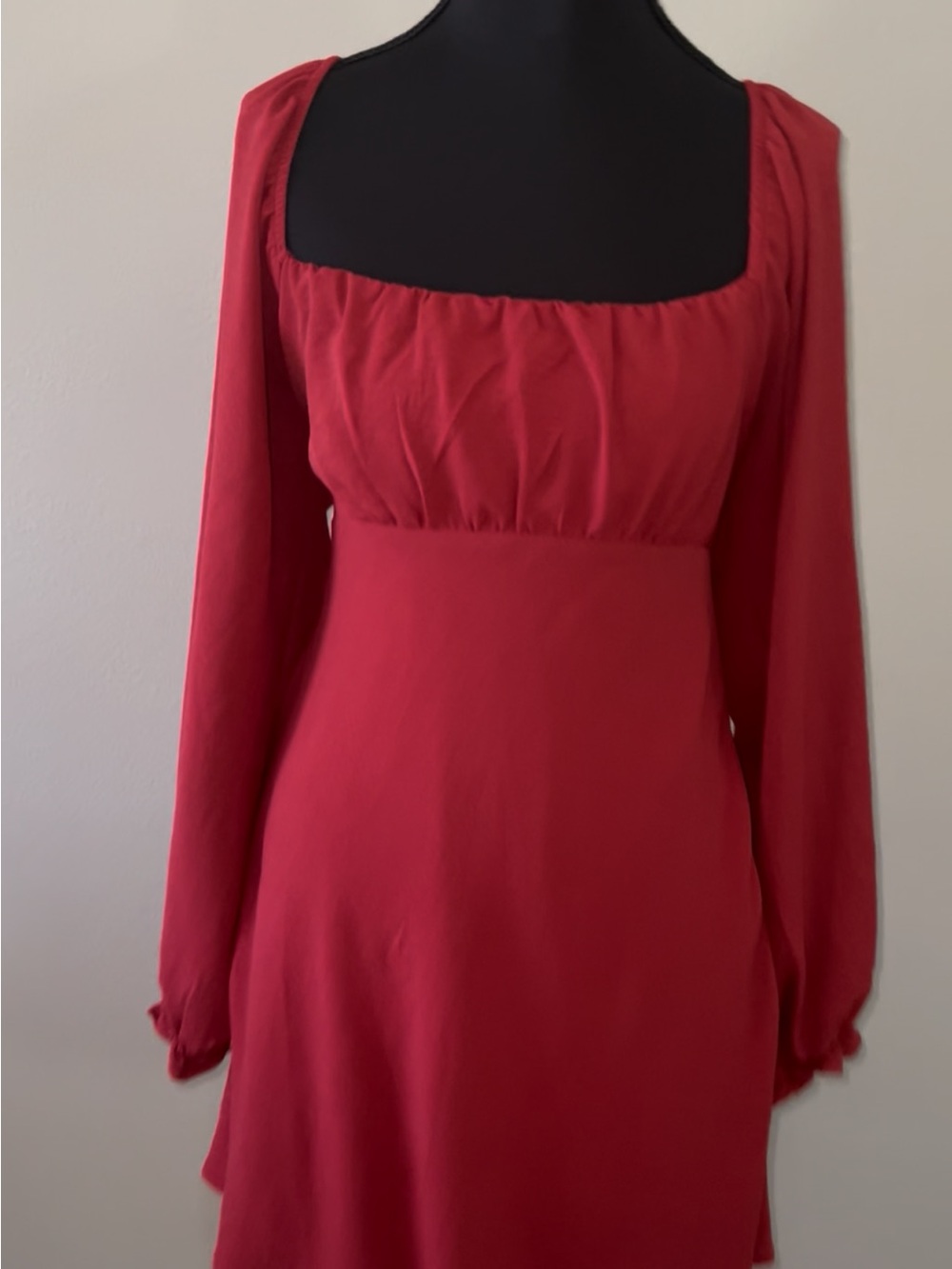 Square-Neck Long Sleeve Red Dress